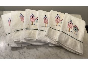 Six Hand Towels With Bird Houses