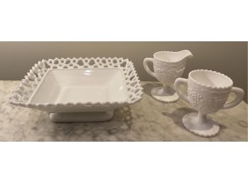 Three Pieces Of Milk Glass