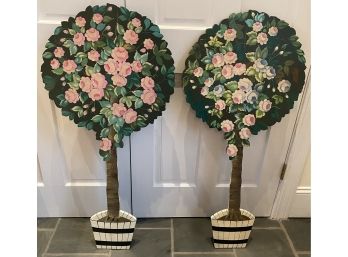 Two Paint Decorated Topiary Plaques