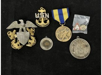 Military Pins And Medal With Football And Walt Disney Pendants