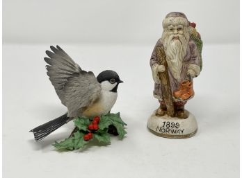 A Norwegian Santa Claus Together With A Lenox Chickadee Porcelain Figurine