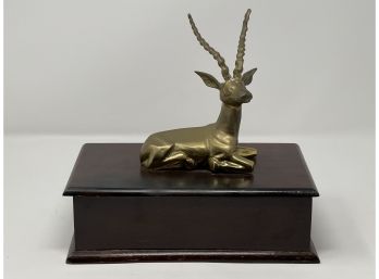 Hand Crafted Wooden Box With Brass Gazelle Finial