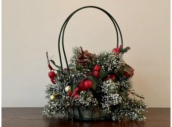 Metal Basket With Christmas Floral Arrangement