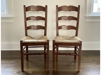 Vintage Ladder Back Rush Seat Side Chairs- A Pair