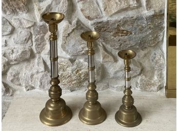 Trio Of Graduated Two Tone Metal Candlesticks