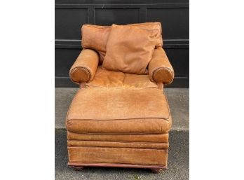 Ralph Lauren Leather Club Chair And Ottoman With Matching Toss Pillow ( Purchased For Over $8,500 )