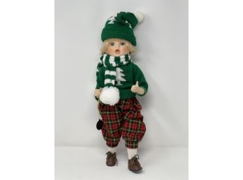 Brinns 1991 Collectible Edition Winter Holiday Porcelain Doll, Green