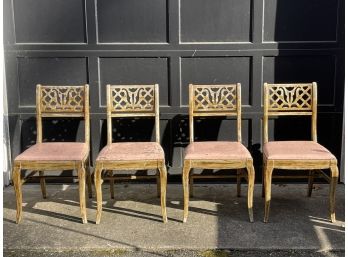 Vintage Carved Side Chairs With Open Fretwork Back- Set Of 4