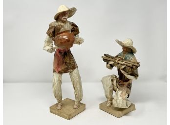 Two Hand Crafted Mexican Folk Art Paper Mache Figurines Of Villagers