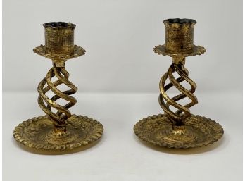 Metal Open Twist Candlesticks- A Pair