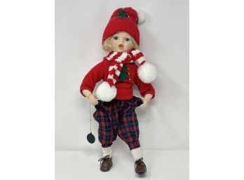 Brinns 1991 Collectible Edition Winter Holiday Porcelain Doll, Red