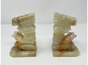 Carved Onyx Stone Aztec- Mayan Statue Bookends