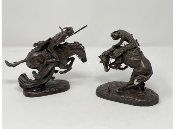 1988  Franklin Mint Frederic Remington The Rattlesnake And The Cheyenne Bronze Sculptures