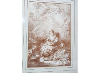 Sepia Print Etching Young Lovers