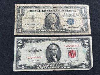 4 Old Silver Certificates And Red Seal Notes