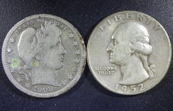 1908-P Barber Quarter & 1952-S Washington Quarter