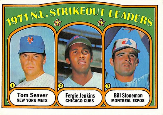 1972 Topps NL Strikeout Leaders (Tom Seaver, Fergie Jenkins, Bill Stoneman) #95