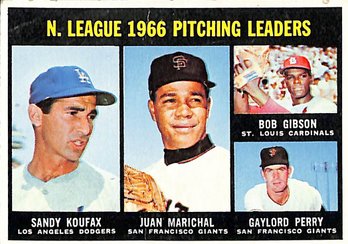 1967 Topps NL '66 Pitching Leaders ( S. Koufax, J. Marichal, B. Gibson, G. Perry) #236