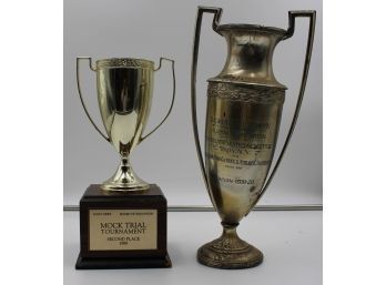 (2) ANTIQUE FAR ROCKAWAY & QUEENSBORO HIGH SCHOOL TROPHIES MOCK TRIAL & BASKETBALL