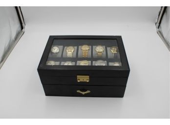 JEWELRY BOX WITH  (20) BULOVA ACCUTRON & ROLEX WATCHES