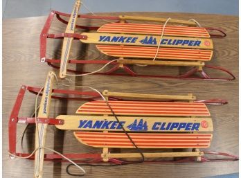 (2) VINTAGE YANKEE CLIPPER FLEXIBLE FLYER (POWER STEERING) SNOW SLEDS