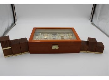 JEWLERY BOX WITH  (10) BULOVA ACCUTRON WATCHES AND DISPLAY CUBES