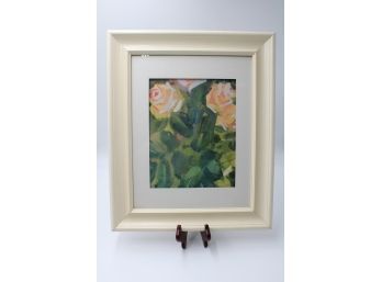 (2) 14.5' X 17.5' WHITE FRAMES WITH FLOWER PAINTING INSIDE FRAMES