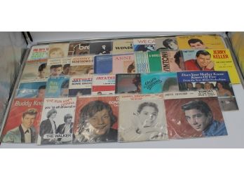 BINDER OF 45RPM RECORDS IN SLEEVES (THE COWSILLS, RICKY NELSON)