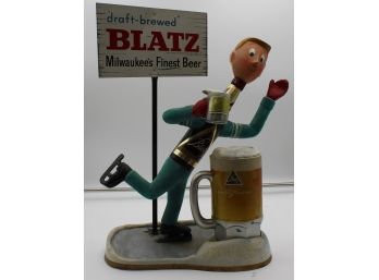 1950'S BLATZ BOTTLE MAN ICE SKATER STATUE VINTAGE BEER STATUE