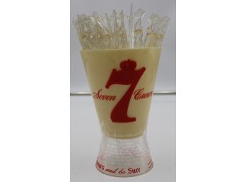 VINTAGE SEAGRAM 7 CROWN COCKTAIL STIRRERS IN CUP