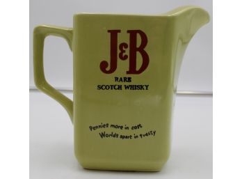 J&B SCOTCH WHISKY CERMAMIC PITCHER 'PENNIES MORE IN COST, WORLDS APART IN QUALITY' DECORATIVE PITCHER