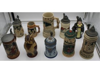 MISCELLANEOUS ANTIQUE GERMAN BEER STEINS HAND CRAFTED BOX LOT