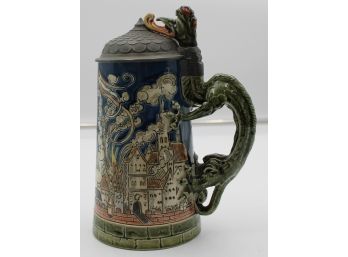 ANTIQUE HAND CRAFTED METTLACH ST. FLORIAN BEER STEIN 1L #1786 CA. 1990