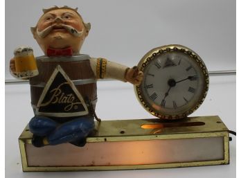 BLATZ BEER WITH STATUE CLOCK AND LIGHT UP VINTAGE BEER SIGN