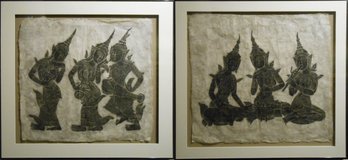 Thai Temple Rubbings (2) Of Women Playing Music