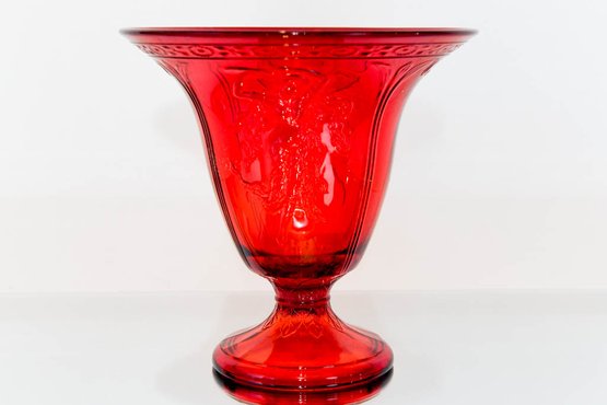 8'  Fenton Ruby Dancing Ladies Deco Centerpiece Vase