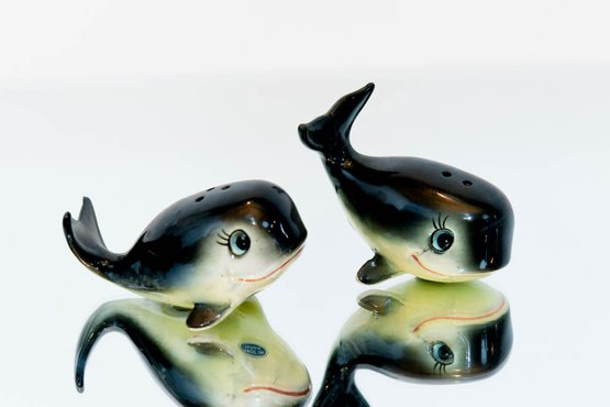 3.5' Porcelain Whale Salt And Pepper Shakers