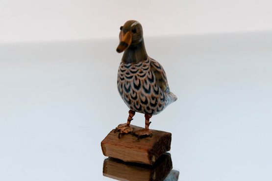 3.75' Hand Carved And Painted Wooden Mallard Duck