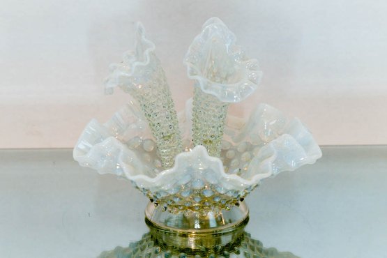 7' Fenton French Opalescent Hobnail  Epergne 3-horn