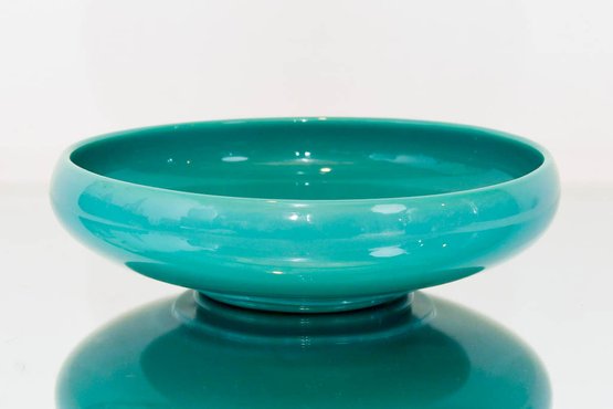 10' Footed Turquoise  Slag Type Unmarked Salad Bowl