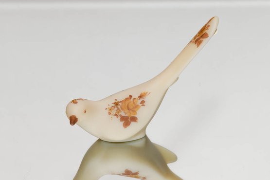 Fenton Cameo Satin Hand Painted And Signed Happiness Bird With Chocolate Roses