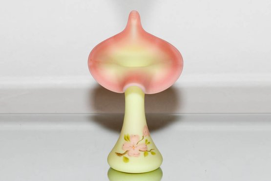6.5' Fenton Burmese Hand Painted And Signed Stretch Vase Jack In The Pulpit
