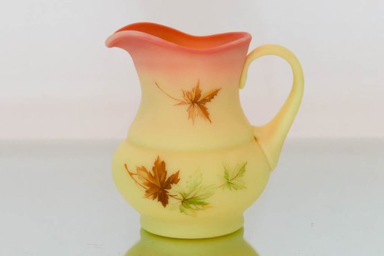 4.5' Fenton Burmese Hand Painted  Pitcher With Leaves