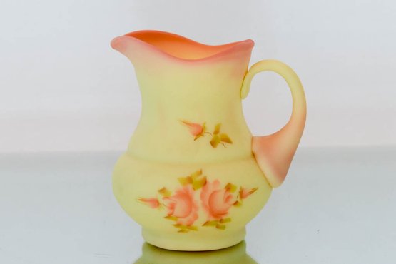 4.5' Fenton Burmese Hand Painted And Signed Pitcher With Roses