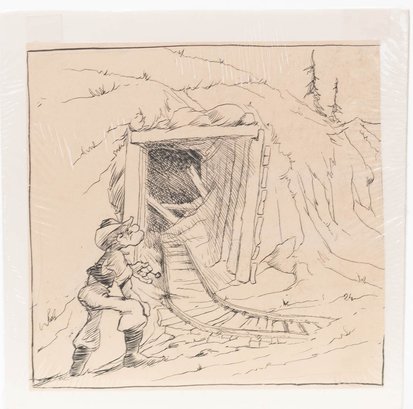 Marvin Smith ' Checking The Abandoned Mine' Drawing Unsigned Artwork From The Artist's Estate