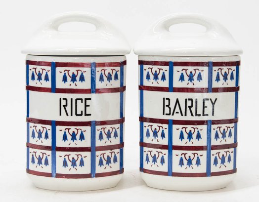 1940s Yvonne 357 Czechoslovakia Rice And Barley Ceramic Canisters