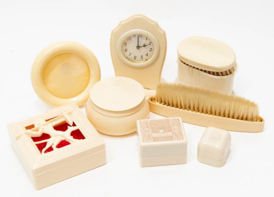 Vintage Ivory Plastic Dresser Vanity Accessories
