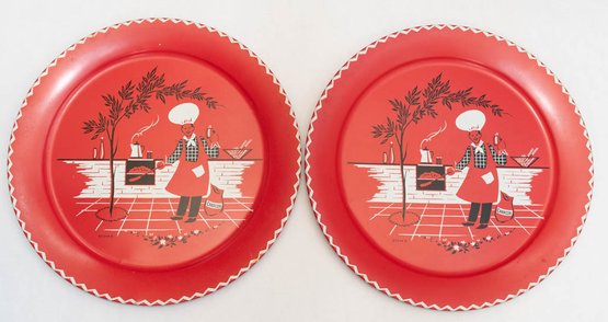1950s Stoke Large Red Tin BBQ Trays