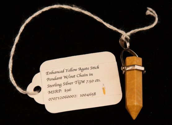 Enhanced Yellow Agate Tick Pendant In Sterling Silver