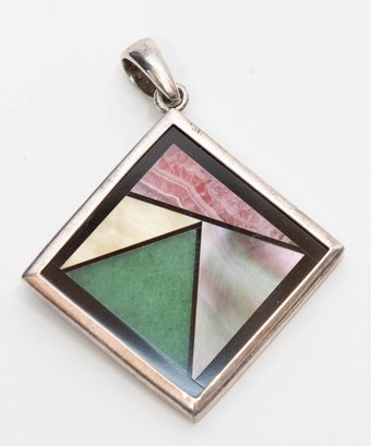 Mosaic Multi Gemstone Wrapped In Sterling Pendant